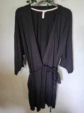 Black Wrap Robe with Tie Belt